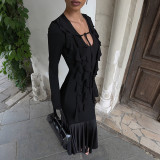 SC Long Sleeve Ruffles Maxi Dress XEF-K25D80869