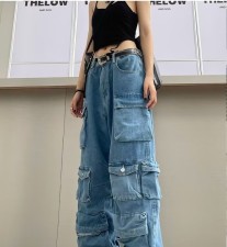 SC Fashion Patchwork Washed Wide Leg Jeans GSYI-30002