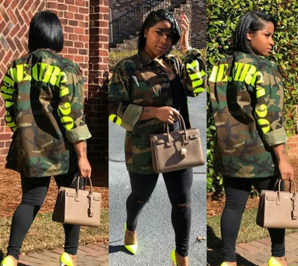 SC Plus Size Letter Print Long Sleeve Camouflage Coats FYWF-LD635