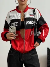 SC Letter Print Zipper Long Sleeve Coats YWXS-K25L1122