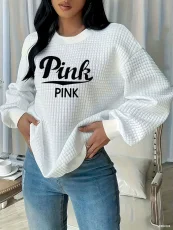 SC Plus Size Letter Print Long Sleeve Plaid Sweatshirts YIM-438