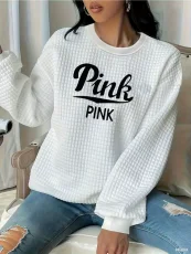 SC Plus Size Letter Print Long Sleeve Plaid Sweatshirts YIM-438