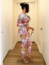 SC Long Sleeve Print Hooded Two Piece Pants Set YWXS-K25L1248