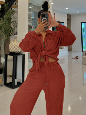 SC Long Sleeve Lapel Two Piece Pants Set YH-5367