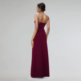 SC Sexy Solid Color Chain Sling Split Maxi Dress BY-7522