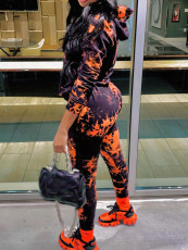 SC Tie Dye Print Hooded Two Piece Pant Set YH-5194