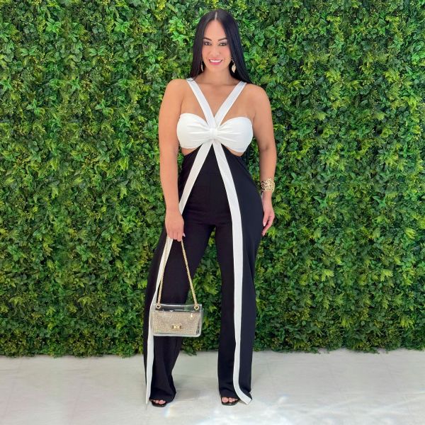 SC Color Block Sling Wide Leg Jumpsuit BY-7539