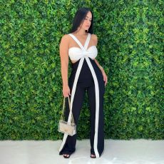 SC Color Block Sling Wide Leg Jumpsuit BY-7539