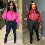 SC Long Sleeve Zipper Micro Flare Pants 2 Piece Set YNSF-8006