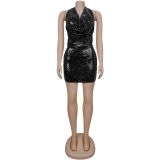 SC Backless Sequin Halterneck Two Piece Skirts Set BY-7521