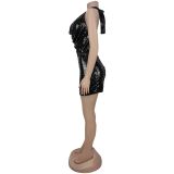 SC Backless Sequin Halterneck Two Piece Skirts Set BY-7521