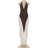 SC Contrast Color Patchwork Tie Backless Maxi Dress DLSF-K25D80703