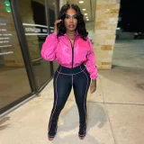 SC Long Sleeve Zipper Micro Flare Pants 2 Piece Set YNSF-8006