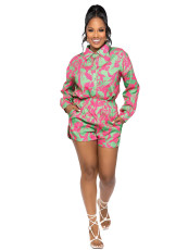 SC Print Long Sleeve Shorts 2 Piece Set YH-5541