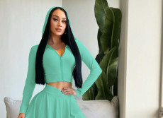 SC Solid Color Long Sleeve Hooded Knits Skirts Suit YH-9002