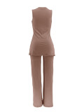 SC Sleeveless Solid Color Split Top Pants Suit YH-5346
