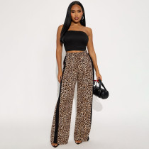 SC Leopard Print Patchwork Casual Straight Pants MXBF-J25PT275