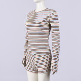 SC Stripe Print Long Sleeve Two Piece Shorts Set GFRT-42209SBG