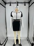 SC Retro Long Sleeve Color Block Two Piece Skirts Set QXLB-10157