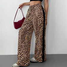 SC Leopard Print Patchwork Casual Straight Pants MXBF-J25PT275