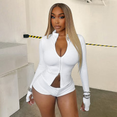 SC Solid Color Zipper Fashion Three Piece Shorts Set MXBF-J25ST292