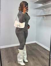 SC Long Sleeve Zipper Denim Two Piece Pants Set MEM-88664