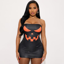 SC Halloween Sexy Color Block Tube Top Bodycon Dress MXBF-J25DS302