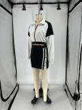 SC Retro Long Sleeve Color Block Two Piece Skirts Set QXLB-10157