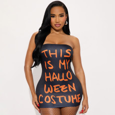 SC Halloween Sexy Color Block Tube Top Bodycon Dress MXBF-J25DS302