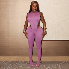 SC Sleeveless Solid Color Bodysuit Two Piece Pants Set MXBF-J25ST290