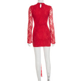 SC Solid Color Hollow Out Lace Mini Dress GSZM-C25DS284