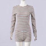 SC Stripe Print Long Sleeve Two Piece Shorts Set GFRT-42209SBG