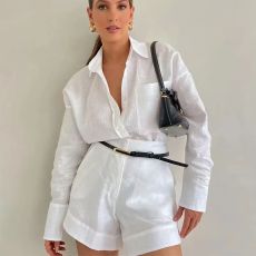 SC Solid Color Long Sleeve Shirt Short Set GTJR-RC3251