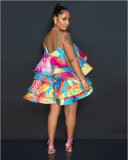 SC Layered Print Fishbone Halter Mini Dress GTJR-RC3168