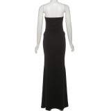 SC Sexy Wrap Chest Solid Tie Up Maxi Dress GZJQ-K25D82056