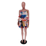 SC Layered Print Fishbone Halter Mini Dress GTJR-RC3168