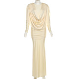 SC Long Sleeve Pleated Patchwork Maxi Dress GZJQ-K25D82048