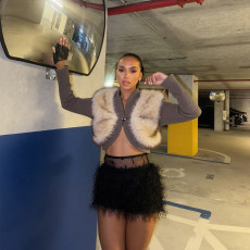 SC Faux Fur Patchwork Slim Short Jacket GZJQ-K25C80752