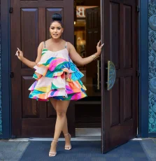 SC Layered Print Fishbone Halter Mini Dress GTJR-RC3168