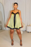 SC V Neck Color Block Satin Patchwork Mini Dress GTJR-RC3329