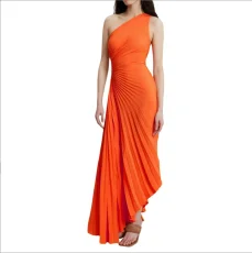 SC Single Shoulder Slash Neck Pleated Long Dress GTJR-RC3162