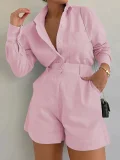 SC Solid Color Long Sleeve Shirt Short Set GTJR-RC3251