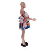 SC Layered Print Fishbone Halter Mini Dress GTJR-RC3168