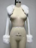 SC Plus Size Fashion Fuzzy Ball Cardigan Tops GHXF-HX0234