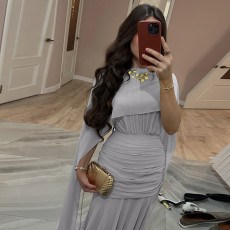 SC Pleated Ribbon Solid-color Maxi Dress XEF-K25D82046