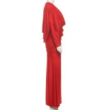 SC Long Sleeve Pleated Patchwork Maxi Dress GZJQ-K25D82048