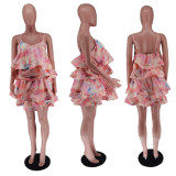 SC Layered Print Fishbone Halter Mini Dress GTJR-RC3168