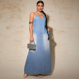 SC Plus Size Fashion Denim Sling Maxi Dress GDAM-218529