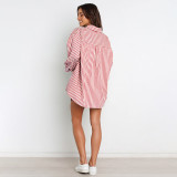 SC Stripe Long Sleeve Shirt Two Piece Shorts Set SSNF-211032