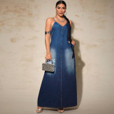 SC Plus Size Fashion Denim Sling Maxi Dress GDAM-218529